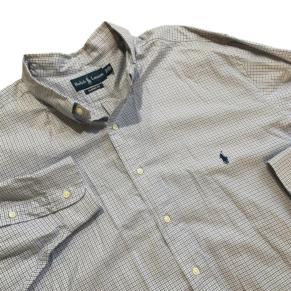 Ralph Lauren Mens Classic Fit Check Button Down Shirt Blue White Size 20 34/35
